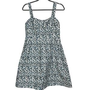 Ann Taylor Loft Dress Women Size 6 White Blue Floral 100% Cotton Sundress Spring